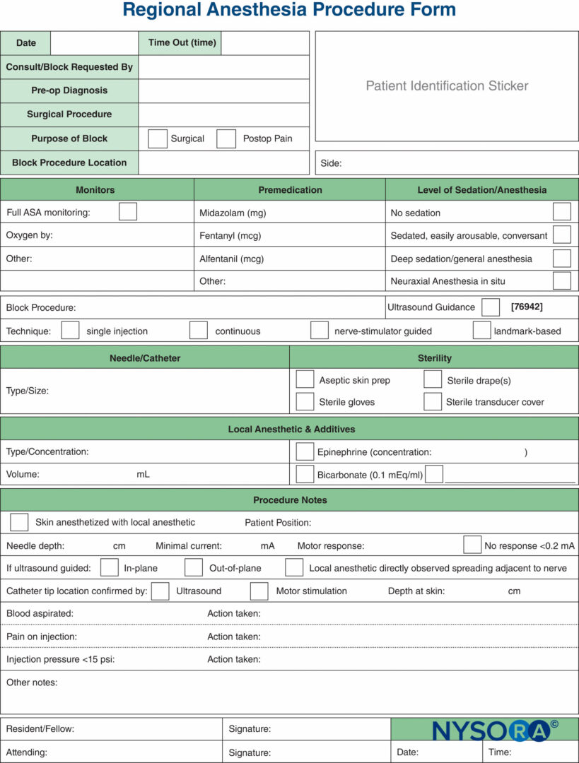 Anaesthetic Monitoring Chart