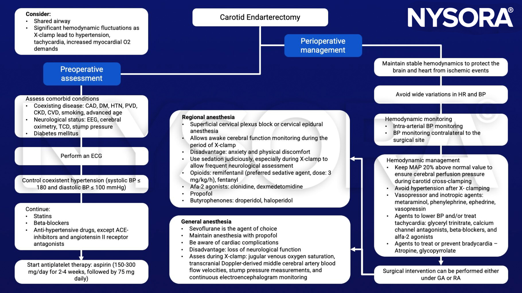 Carotid endarterectomy, X-clamp, ECG, hypertension, statins, beta-blockers, aspirin, superficial cervical plexus block, sevoflurane, MAP, GA, RA