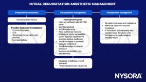 mitral regurgitation, echocardiography, ECG, brain natriuretic peptide, exercise testing, heart rate, preload, bradycardia, pulmonary vascular resistance, hypoxia, hypercapnia, acidosis, nitrous oxide, systemic vascular resistance, arterial pressure, contractility, dobutamine, neuraxial anesthesia, vasopressors, inotropes, inodilators, intra-aortic balloon pump