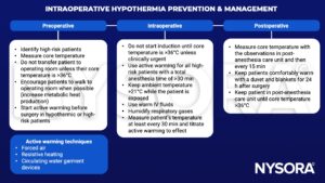 perioperative hypothermia, temperature, metabolic heat production, active warming, forced air, resistive heating, circulating water garment devices, IV fluids, respiratory gases, post-anesthesia care unit, duvet, blankets