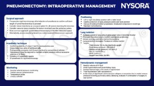 pneumonectomy, rigid bronchoscopy, sleeve lobectomy, vascular sleeve resection, posterolateral thoracotomy, thoracoscopic, thoracic epidural, paravertebral, vasopressors, volatile, iv, arterial blood pressure, central venous catheterization, urinary catheter, decubitus, thromboembolism, normothermia, collapse, doube-lumen tube, bronchial blocker, fiberoptic bronchoscopy, one-lung ventilation, tidal volume, peak airway pressure, peep, oxygen saturation, hypovolemia, hemorrhage, cardiovascular collapse