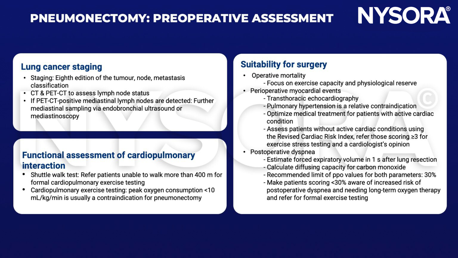 pneumonectomy, lung cancer staging, ct, pet-ct, lymph node, mediastinal sampling, endobronchial ultrasound, mediastinoscopy, shuttle walk, cardiopulmonary exercise testing, oxygen, transthoracic echocardiography, pulmonary hypertension, forced expiratory volume diffusing capacity for carbon monoxide, ppo, dyspnea