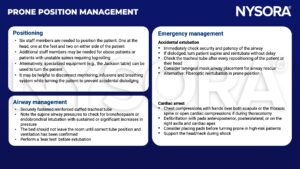 prone position, log-rolling, jackson table, moniroting, infusions, breathing system, reinforced cuffed tracheal tube, supine, bronchospasm, endobronchial intubation, airway pressure, leak test, laryngeal mask airway, fiberoptic reintubation, cardiac arrest, defibrillation