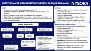 non-obstetric surgery, intrauterine fetal hypoxia, acidosis, elective, second trimester, preterm labor, laparoscopy, postpartum, emergency, midgestation, perinatologist, obstetrician, fetal monitoring, uterine monitoring, cesarean, aspiration prophylaxis, eucarbia, left uretine displacement, uterine perfusion, vasopressors, deep venous thrombosis, fetal heart rate, analgesia, paracetamol, ibuprofen, metamizol 