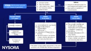 premature prelabor rupture of membranes, PPROM, management, previable, chorioamnionitis, placental abruption, fetal compromise, non-reassuring tests, labor, delivery, GBS prophylaxis, antibiotics, counseling, expectant management, corticosteroids, magnesium sulfate, infection