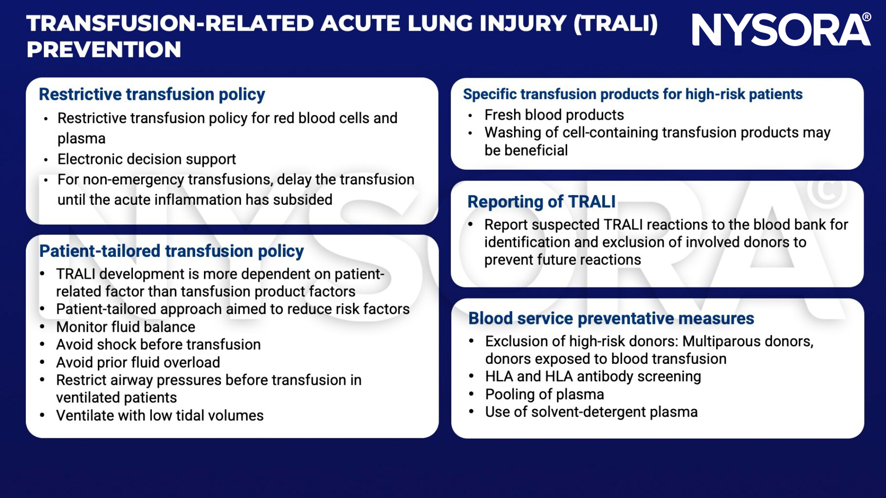 transfusion-related acute lung injury, trali, transfusion, plasma, red blood cells, inflammation, fluid balance, shock, fluid overload, airway pressure, low tidal volume, fresh blood products, washing, report, donor, multiparous, HLA antibody, solgent-detergent plasma