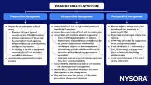 Treacher Collins syndrome, preoperative, intraoperative, postoperative, management, difficult airway, history, examination, mouth opening, premedication, spontaneous ventilation, inhalational anesthesia, remifentanil, dexmedetomidine, laryngeal mask airway, videolaryngoscope, dislodgement, airway obstruction, pharyngeal edema, laryngeal edema, CPAP