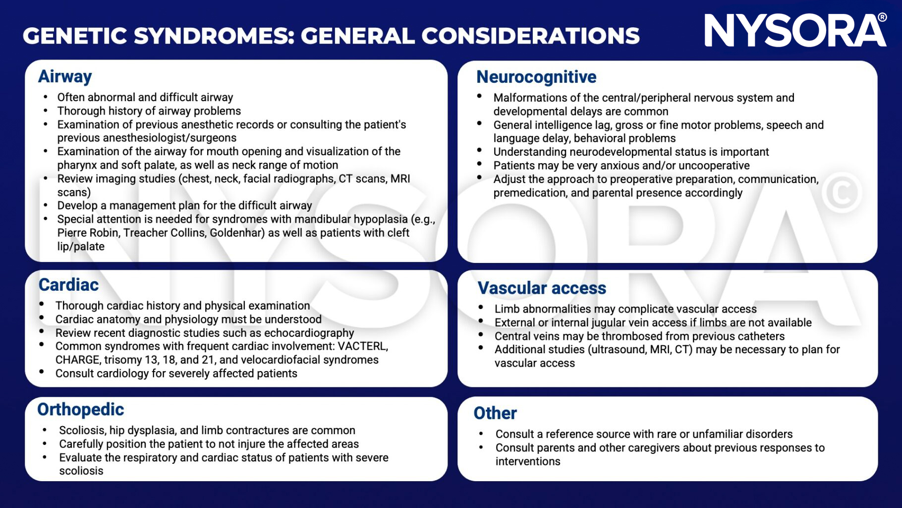 genetic syndromes, airway, pharynx, soft palate, radiograph, ct, mri, mandibular hypoplasia, Pierre Robin, Treacher Collins, Goldenhar, cleft lip, cardiac, echocardiography, VACTERL, CHARGE, trisomy 13, 18, 21, velocardiofacial, scoliosis, hip dysplasia, limb contractures, neurocognitive, intelligence, speech, language, neurodevelopmental status, vascular access, external or internal jugular vein, thrombosed