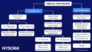 umbilical cord prolapse, management, in-hospital, out-of-hospital, vaginal delivery, cesarean section, fetal heart tones, trendelenburg, knee-chest position, regional anesthesia, general anesthesia, bladder filling, tocolysis, terbutaline