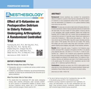 S-ketamine reduces POD in elderly arthroplasty patients